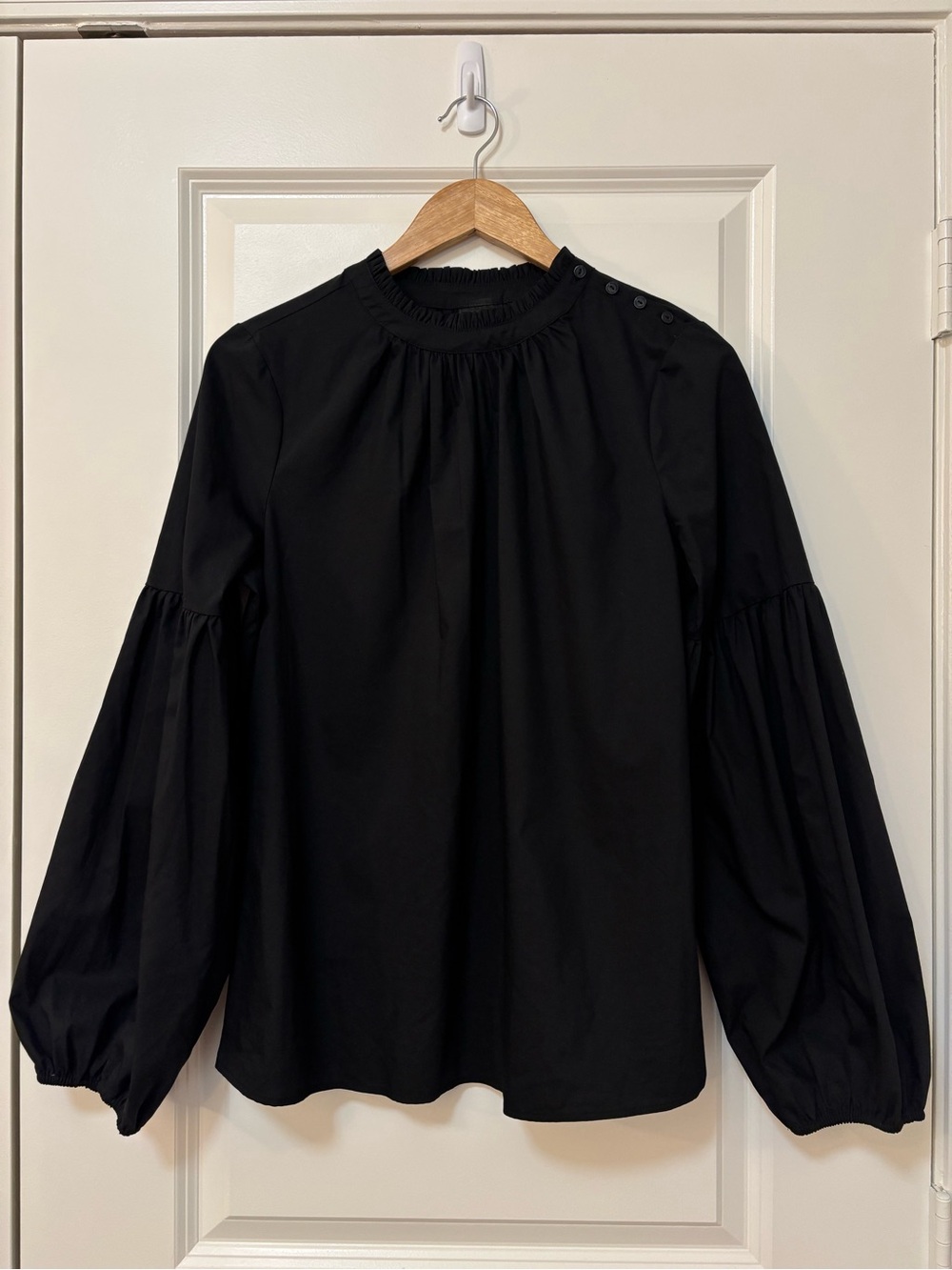 Worthington Black Long-Sleeve Ruffle Collar Peasant Top, Size L